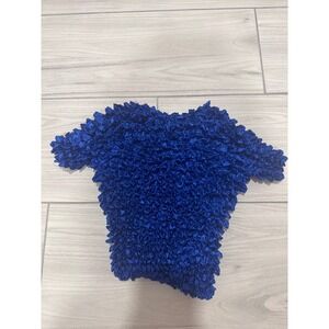 Vintage F.C Royal Blue Popcorn Top Scrunch Short Sleeve Blouse One Size S M